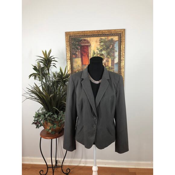 Worthington Women Gray Blazer 12 Notched Lapels 2-Buttons Closure Executive - Picture 1 of 9